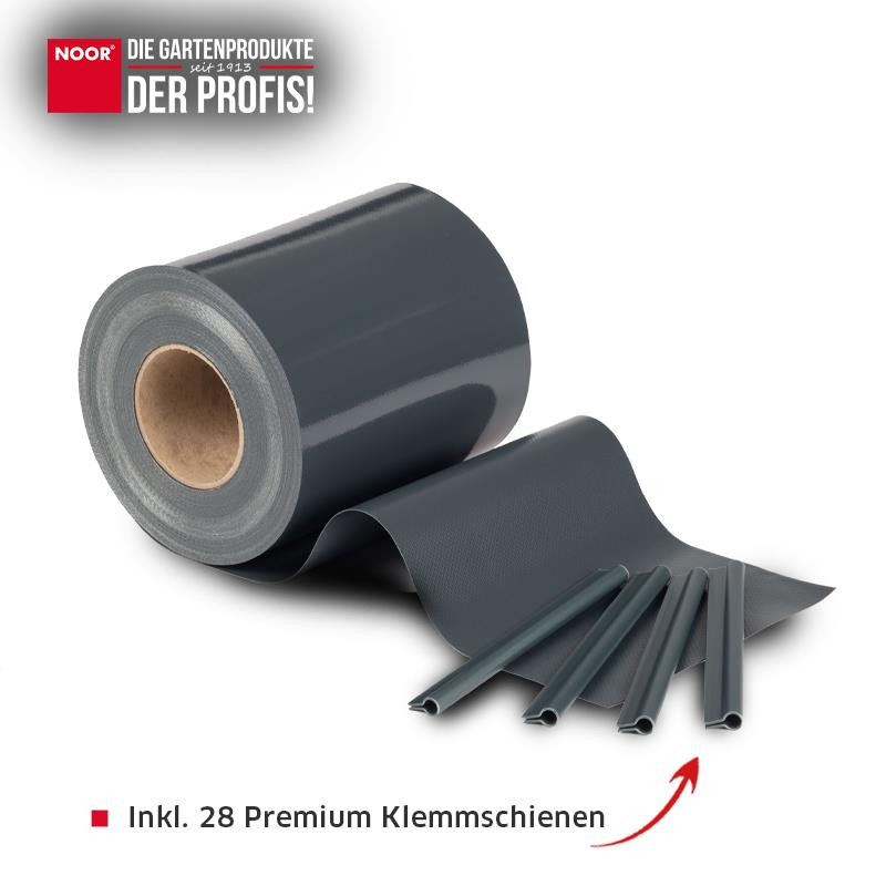35 Meter Rolle PVC Sichtschutzstreifen in 19 cm Höhe für die blickdichte Verkleidung von Doppelstabmattenzäunen