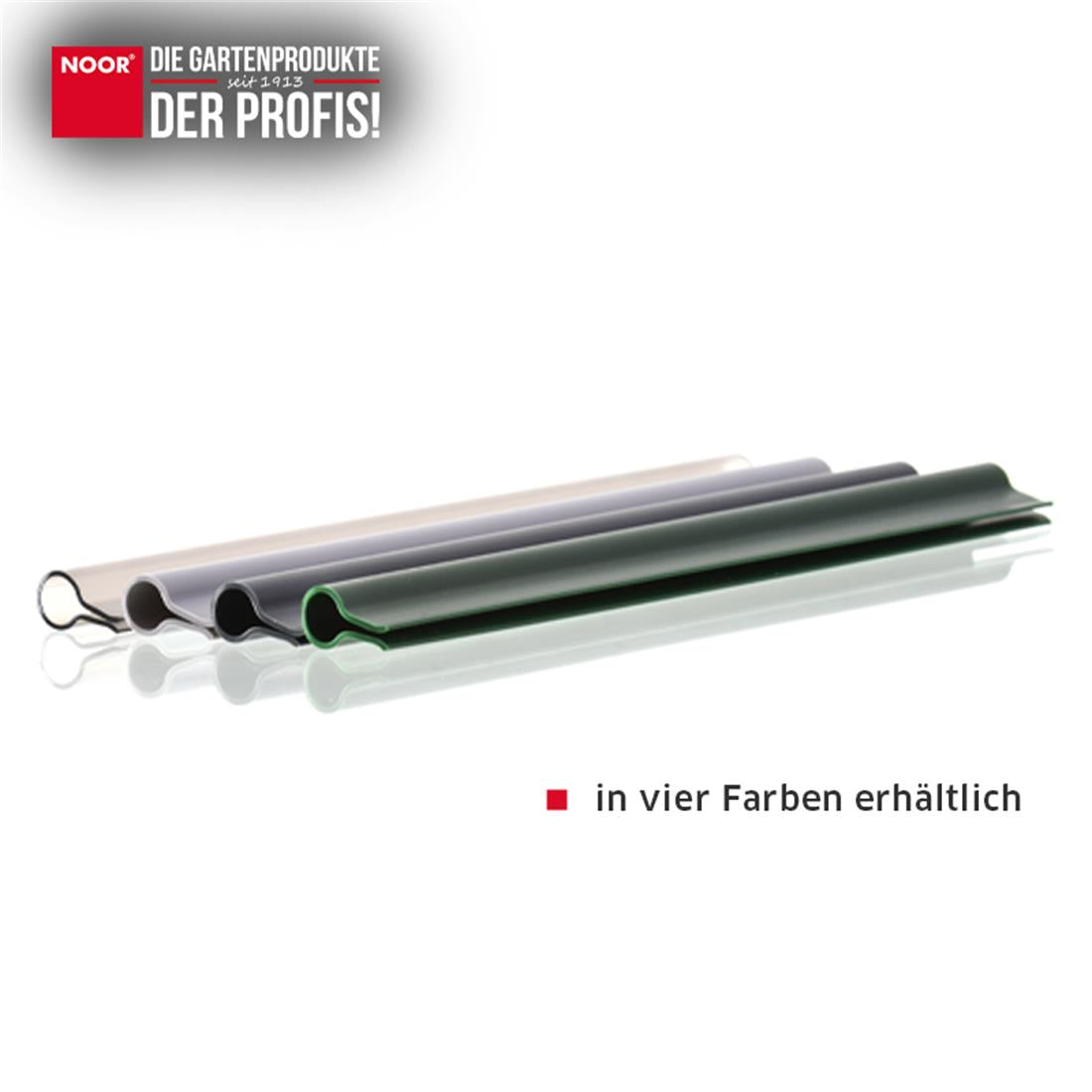 Nahaufnahme der verstärkten Premium-Befestigungsclips mit abgerundeten Kanten für eine elegante Optik am Zaunende in 4 verschiedenen Farben