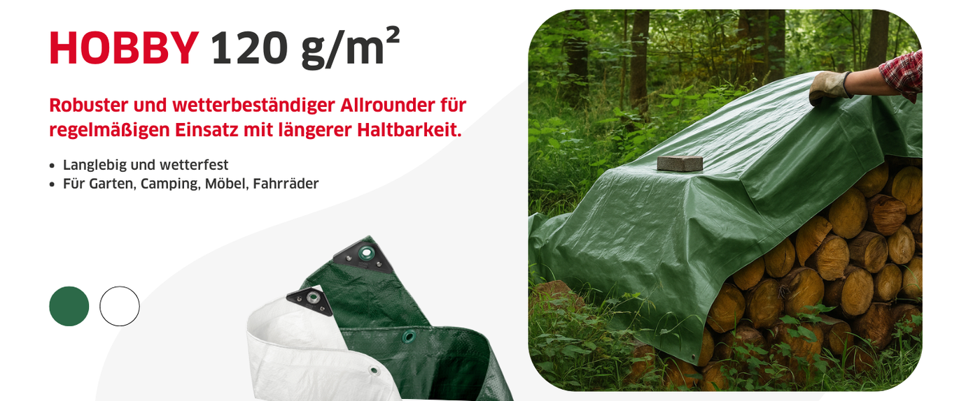 Abdeckplane HOBBY im Einsatz als wasserdichte Schutzhaube für Gartenmöbel zum Schutz vor Regen und Schmutz