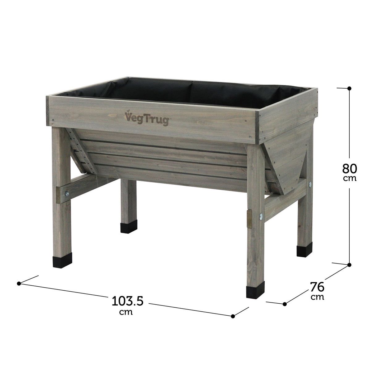 Maße des VegTrug Klassik 1 m Hochbeet aus FSC-Zedernholz in ergonomischer V-Form für Balkon und Garten