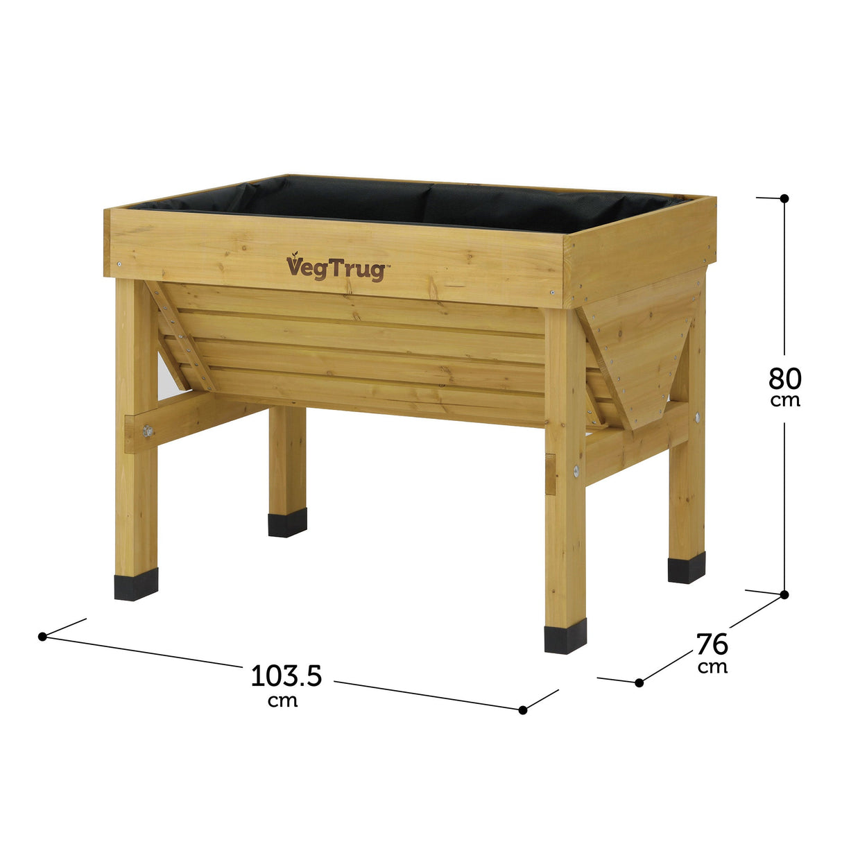 Maße des VegTrug Klassik 1 m Hochbeet aus FSC-Zedernholz in ergonomischer V-Form für Balkon und Garten