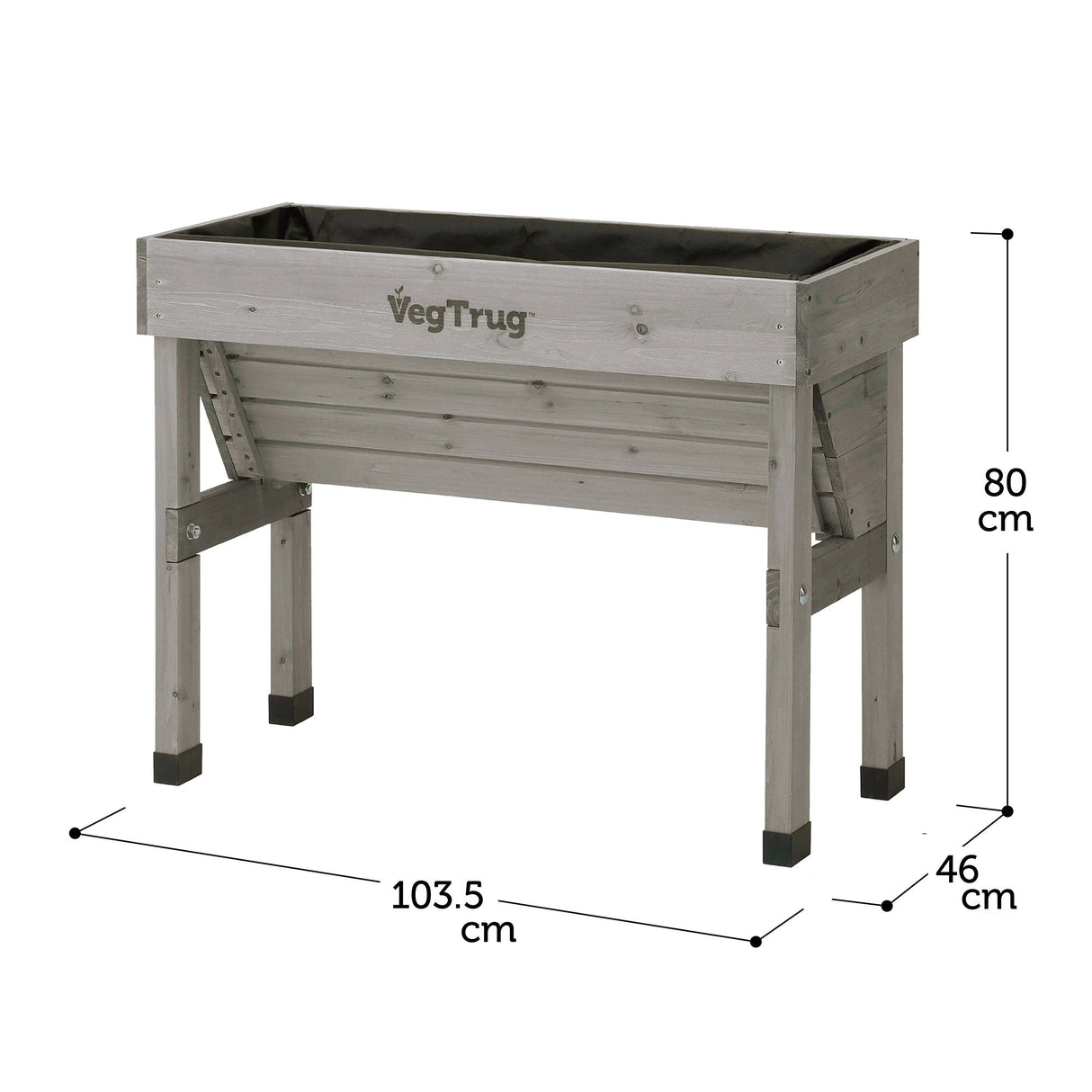 Maße des kompakten VegTrug WallHugger 1 m Hochbeet aus Zedernholz mit gerader Rückseite für schmale Stellflächen
