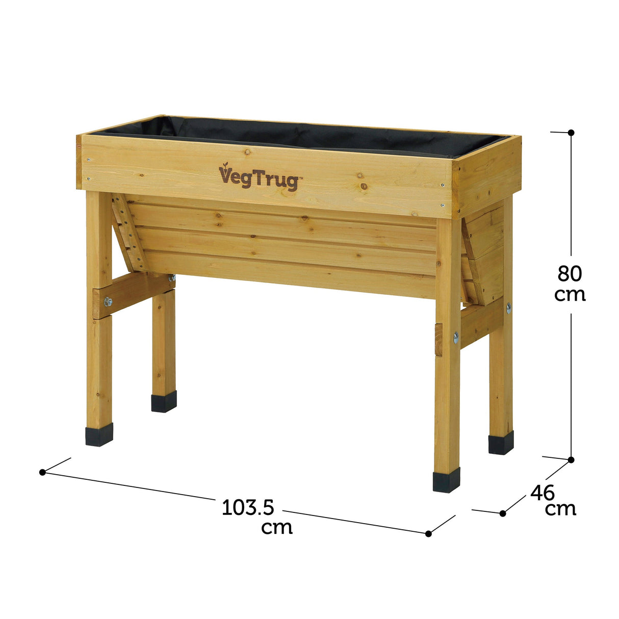 Maße des Kompakten VegTrug WallHugger 1 m Hochbeet aus Zedernholz mit gerader Rückseite für schmale Stellflächen