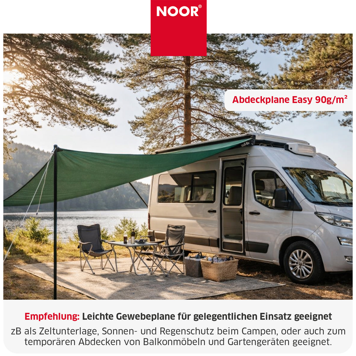 Abdeckplane EASY in Anwendung an einem Wohnwagen