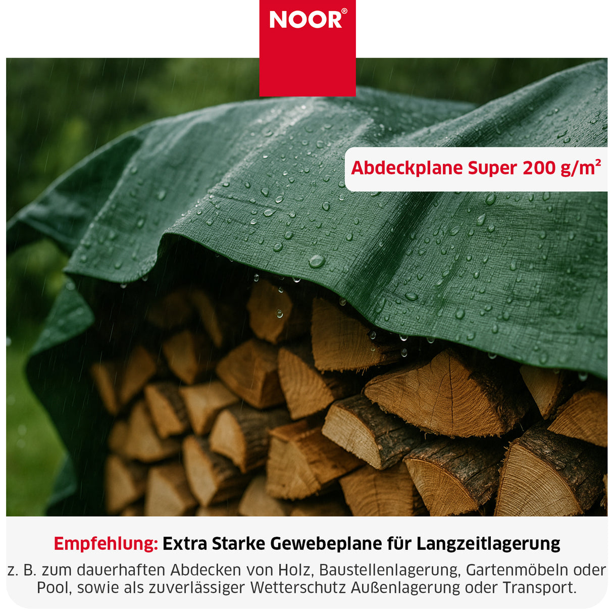 Abdeckplane SUPER im Außeneinsatz zum Schutz von Gartenmöbeln, Fahrzeugen oder Baumaterial vor Regen und UV-Strahlung