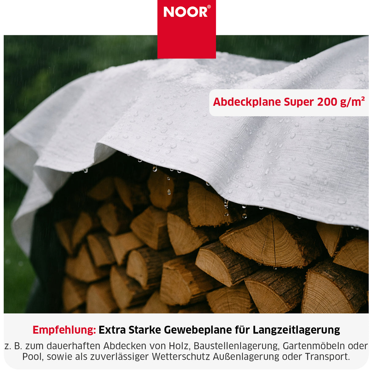 Abdeckplane SUPER im Außeneinsatz zum Schutz von Gartenmöbeln, Fahrzeugen oder Baumaterial vor Regen und UV-Strahlung