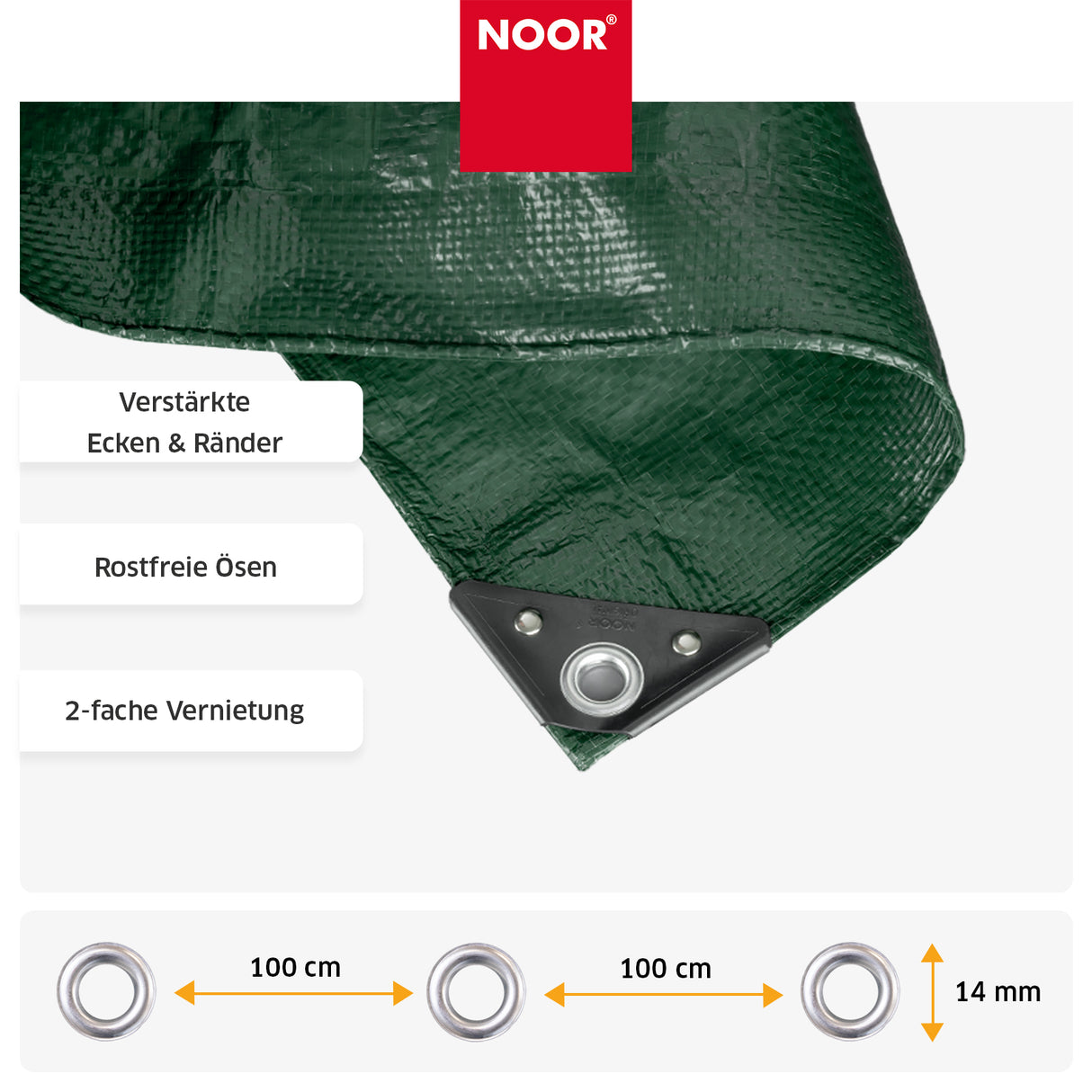 Rostfreie Aluminium-Ösen im Abstand von einem Meter für die unkomplizierte Befestigung der leichten Gewebeplane
