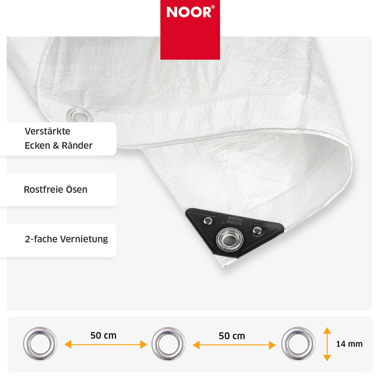 Stabile, rostfreie Metall-Ösen am verstärkten Rand der HOBBY-Gewebeplane für eine einfache Fixierung