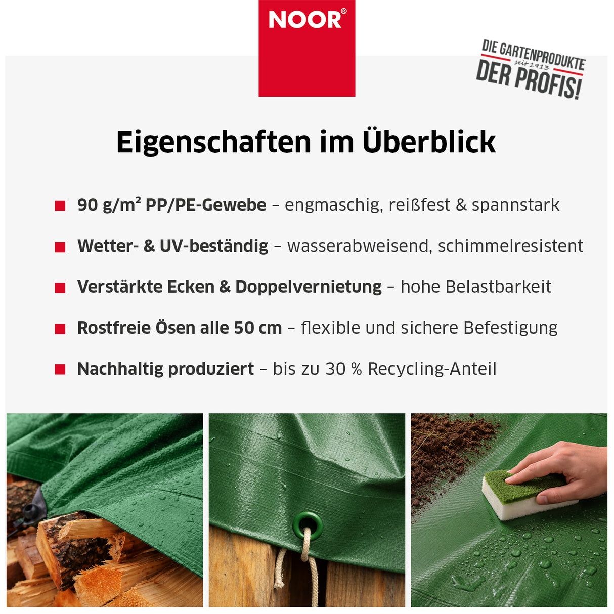 Nahaufnahme des hochfesten 90 g/m² PP/PE-Materials mit beidseitiger Beschichtung für extreme Reißfestigkeit