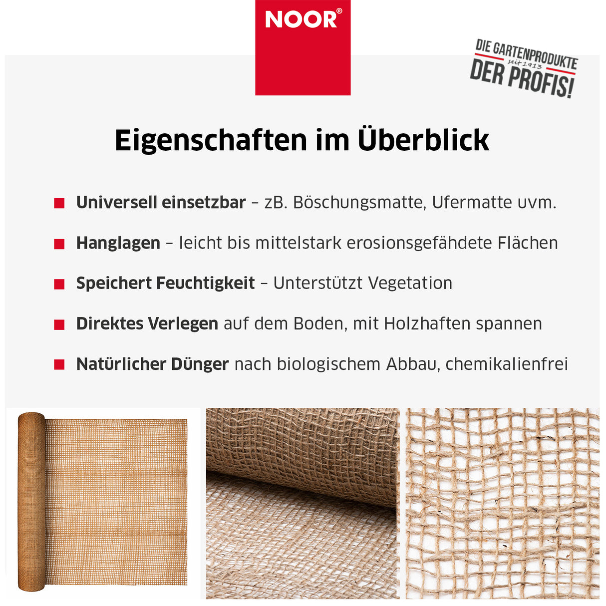 Strapazierfähiges Jutegewebe, das Feuchtigkeit speichert und jungen Pflanzen beim Anwurzeln hilft