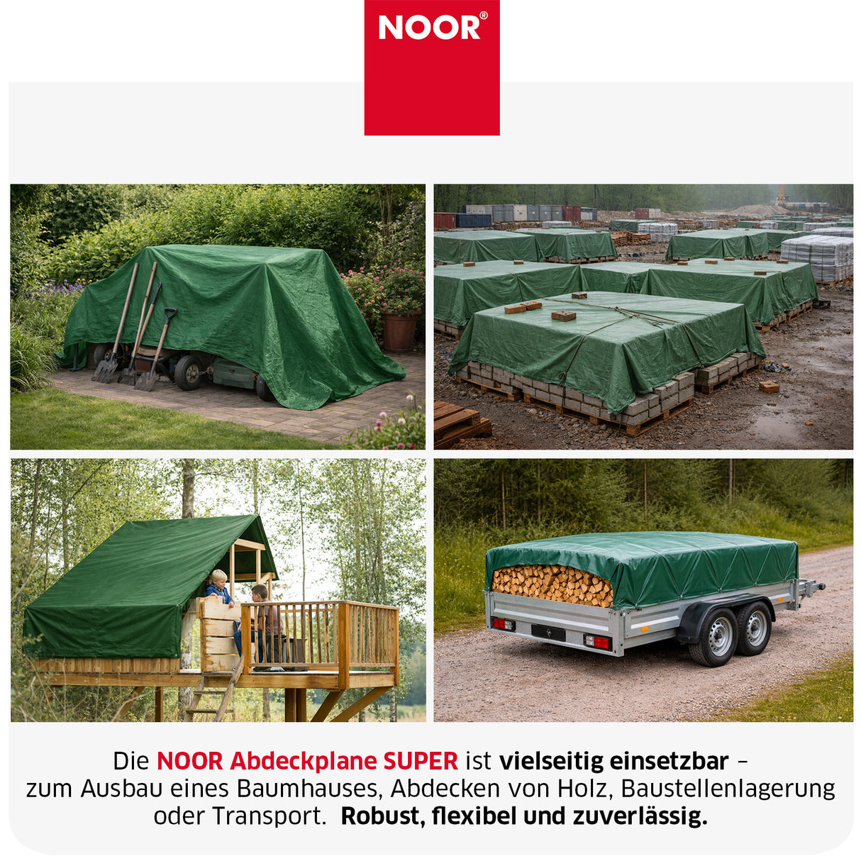 Abdeckplane SUPER im Außeneinsatz zum Schutz von Gartenmöbeln, Fahrzeugen oder Baumaterial vor Regen und UV-Strahlung
