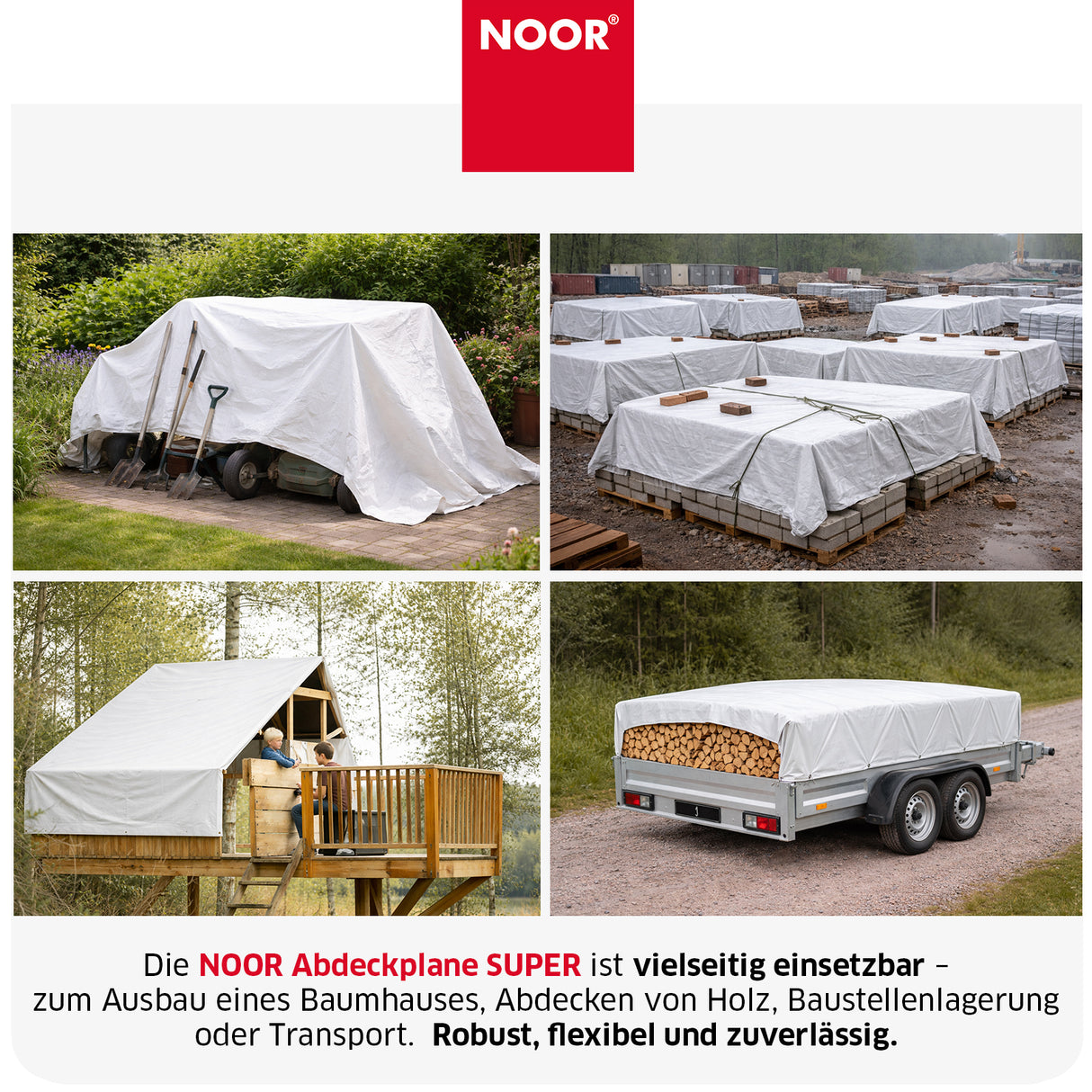 Abdeckplane SUPER im Außeneinsatz zum Schutz von Gartenmöbeln, Fahrzeugen oder Baumaterial vor Regen und UV-Strahlung