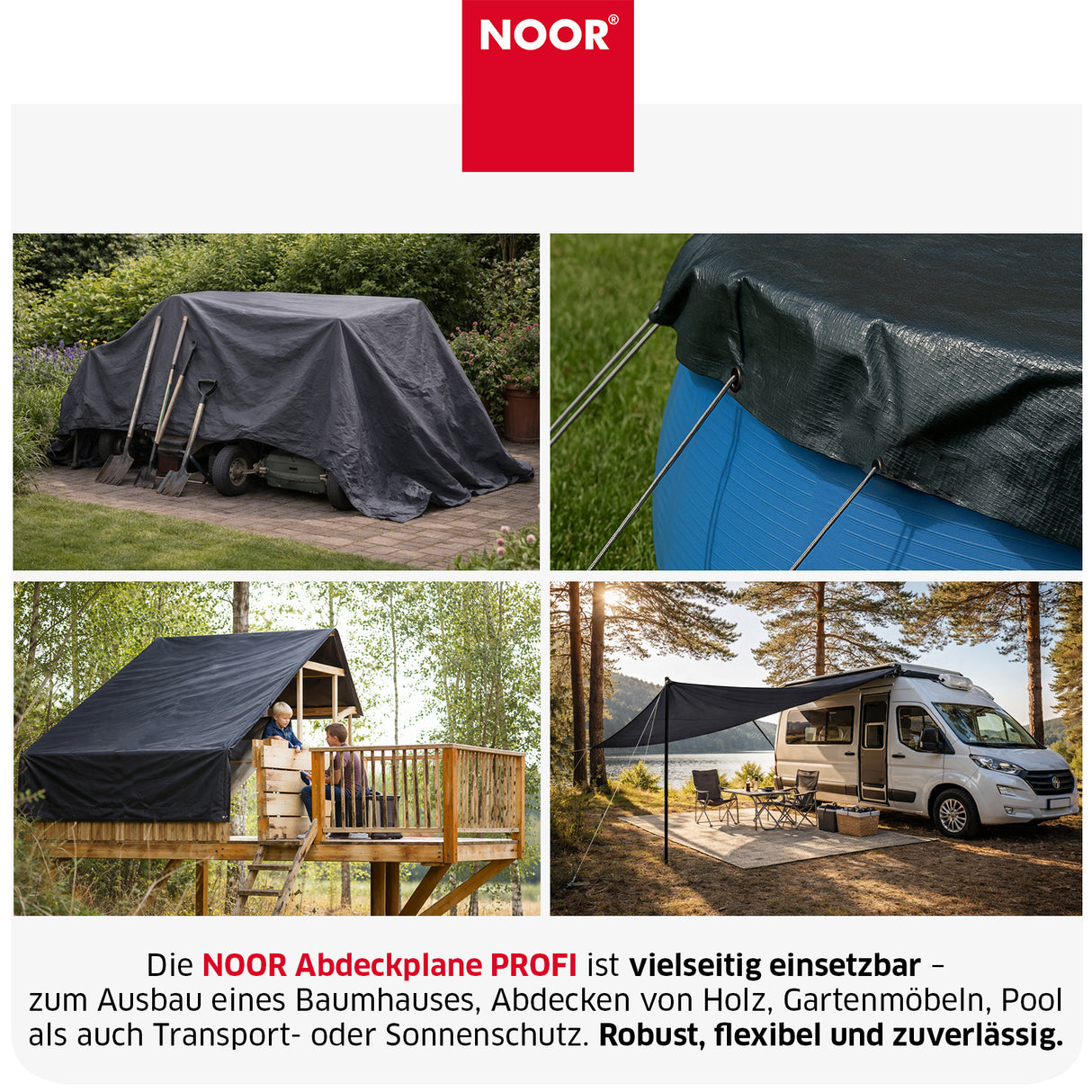 Abdeckplane PROFI im Einsatz als wasserdichte Schutzhaube zum Schutz vor Regen und Schmutz