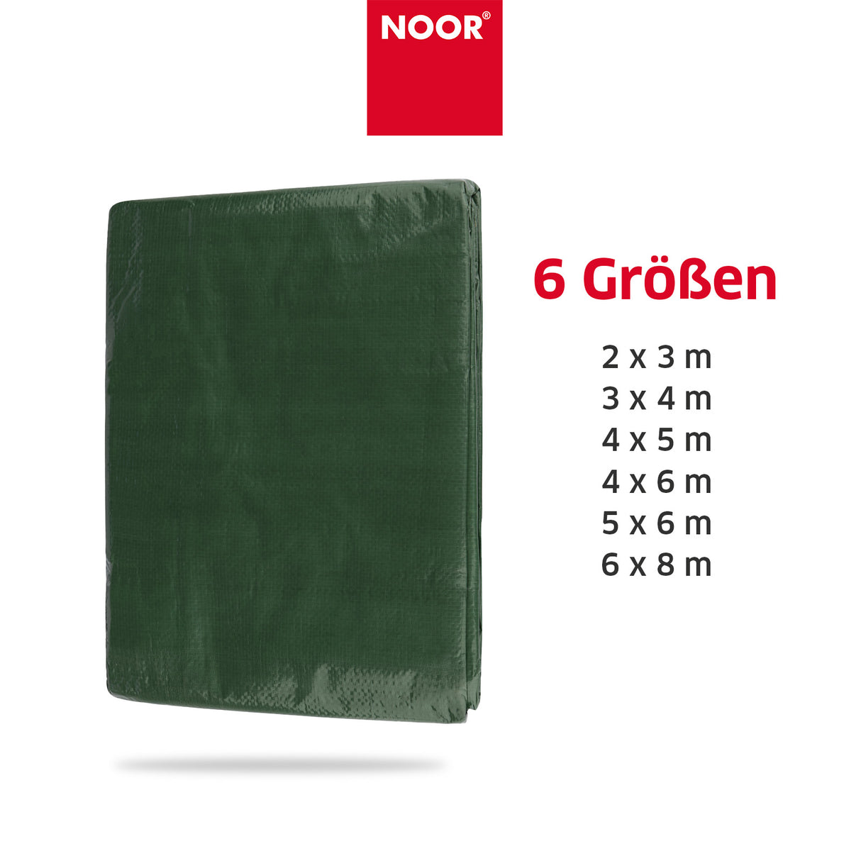 Darstellung der 6 verfügbaren Formate der Abdeckplane EASY für den preiswerten Basisschutz im Außenbereich