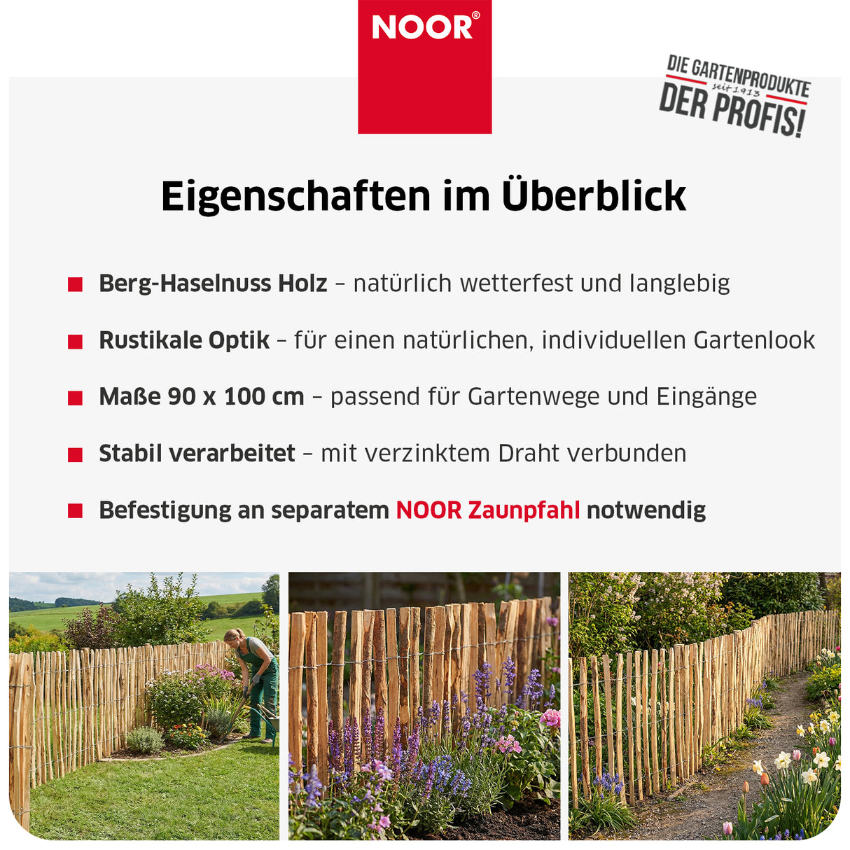 Staketenzaun - aus Berg-Haselnuss - Verschiedene Größen