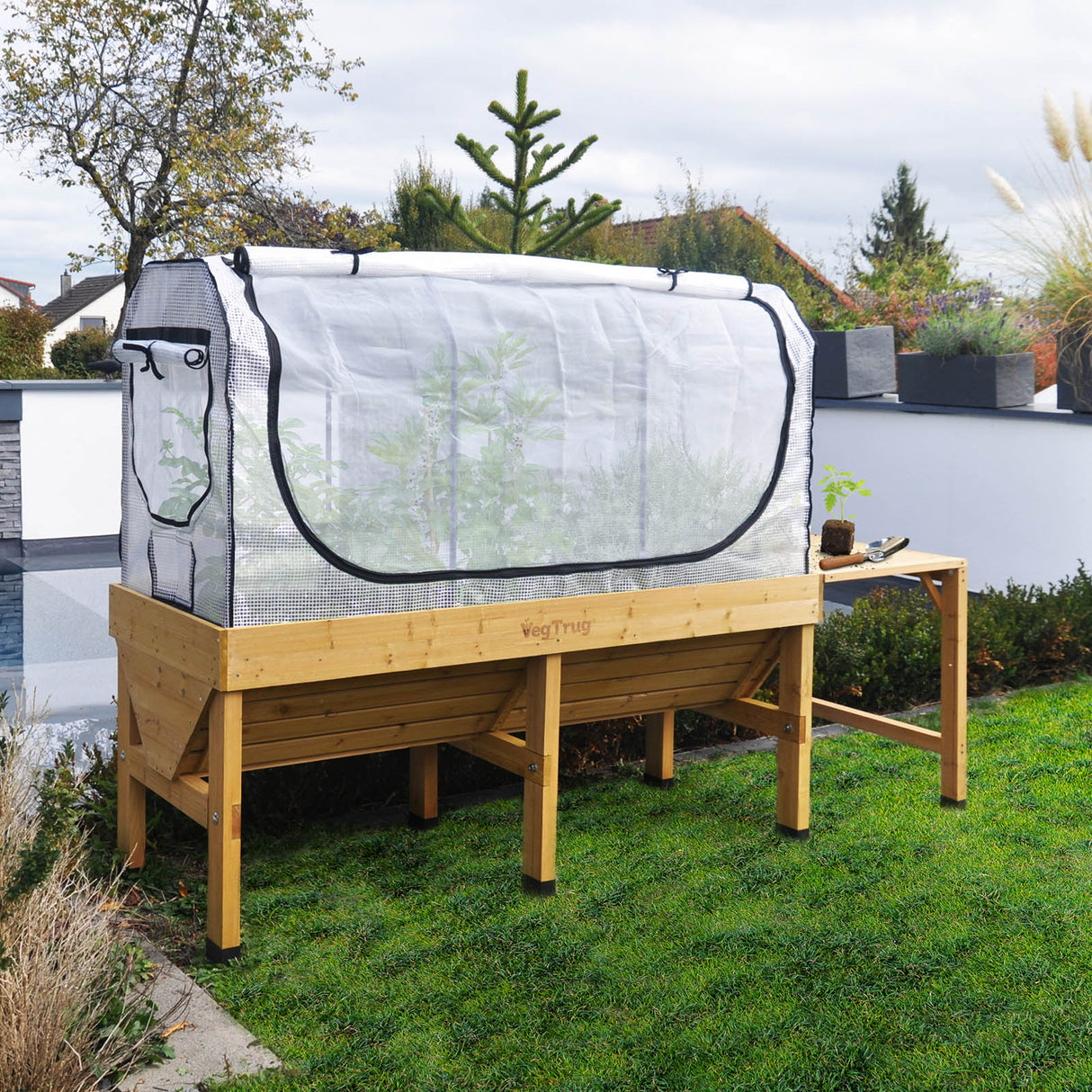 Stabiler VegTrug Gewächshausaufsatz mit Metallrahmen und verstärkter PE-Gitterfolie für Klassik Hochbeete