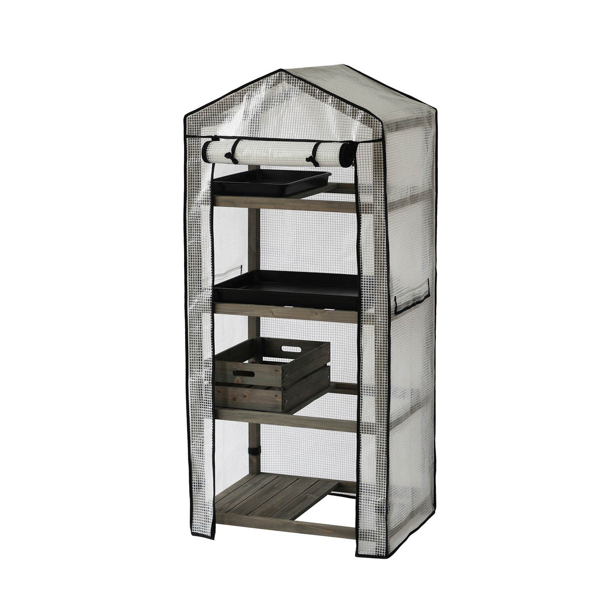 Kompaktes VegTrug Foliengewächshaus mit elegantem Holzrahmen aus FSC-Zeder für Balkon und Terrasse