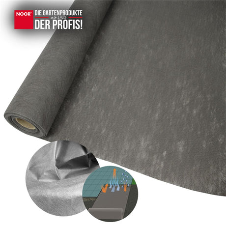 Nahaufnahme des wasserdurchlässigen und reißfesten Vliesstoffs zur Trennung von Sand und Erde