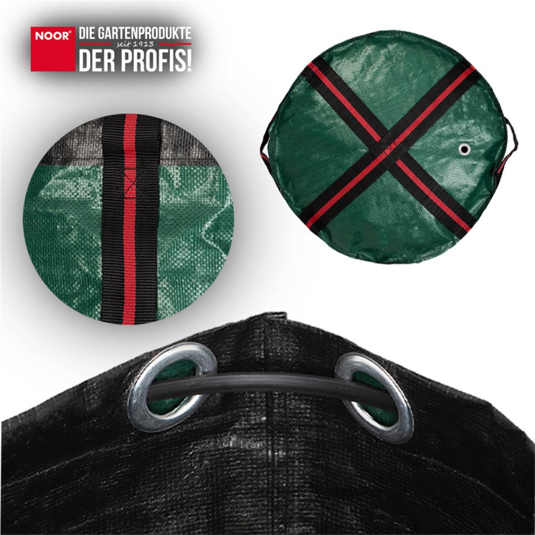 Nahaufnahme des hochreißfesten Gewebes und der verstärkten Kreuzstich-Nähte der Profi-Serie