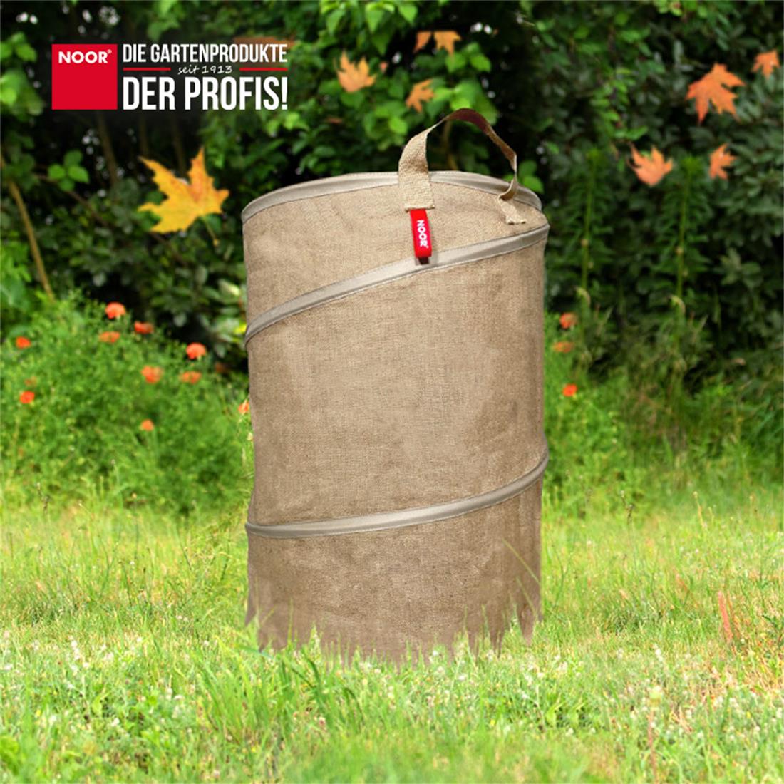 Selbststehender Jute Pop-Up Gartensack mit integrierter Federstahlspirale für die einfache Gartenarbeit