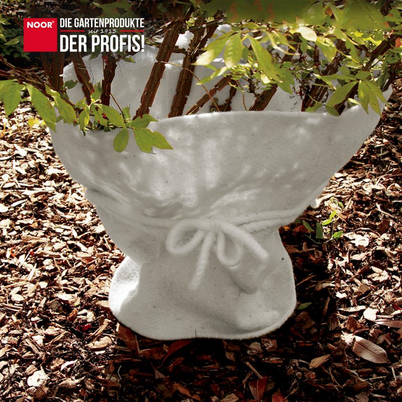 Um eine Pflanze gewickelte Filzmatte aus Wolle zum Schutz der Wurzeln vor Frost und Kälte