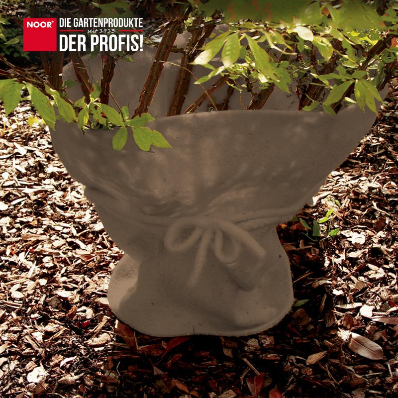 Um eine Pflanze gewickelte Filzmatte aus Wolle zum Schutz der Wurzeln vor Frost und Kälte