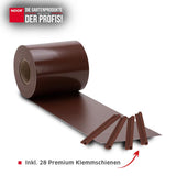 35 Meter Rolle PVC Sichtschutzstreifen in 19 cm Höhe für die blickdichte Verkleidung von Doppelstabmattenzäunen