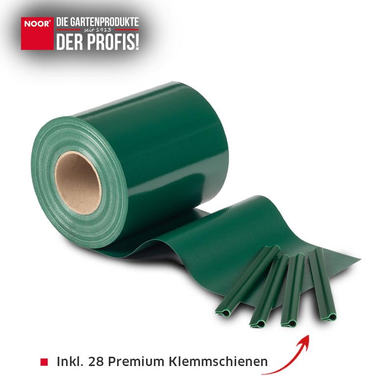 35 Meter Rolle PVC Sichtschutzstreifen in 19 cm Höhe für die blickdichte Verkleidung von Doppelstabmattenzäunen