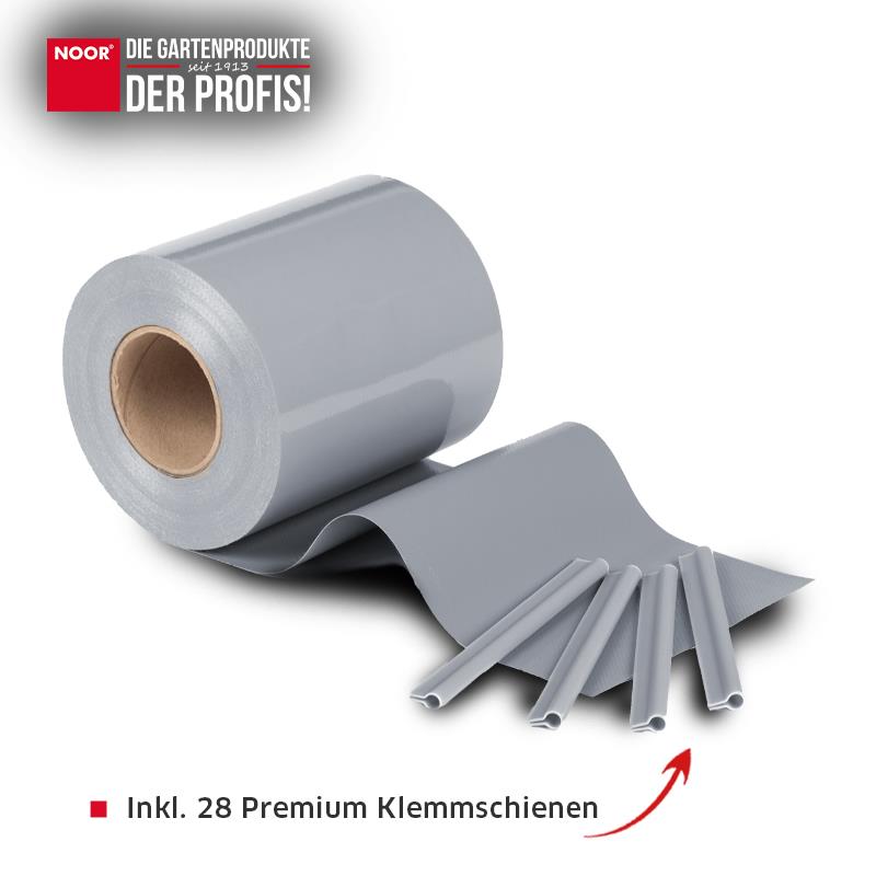 35 Meter Rolle PVC Sichtschutzstreifen in 19 cm Höhe für die blickdichte Verkleidung von Doppelstabmattenzäunen