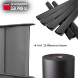 Sichtschutzstreifen mit passenden Klemmschienen zur einfachen und werkzeuglosen Befestigung am Zaun