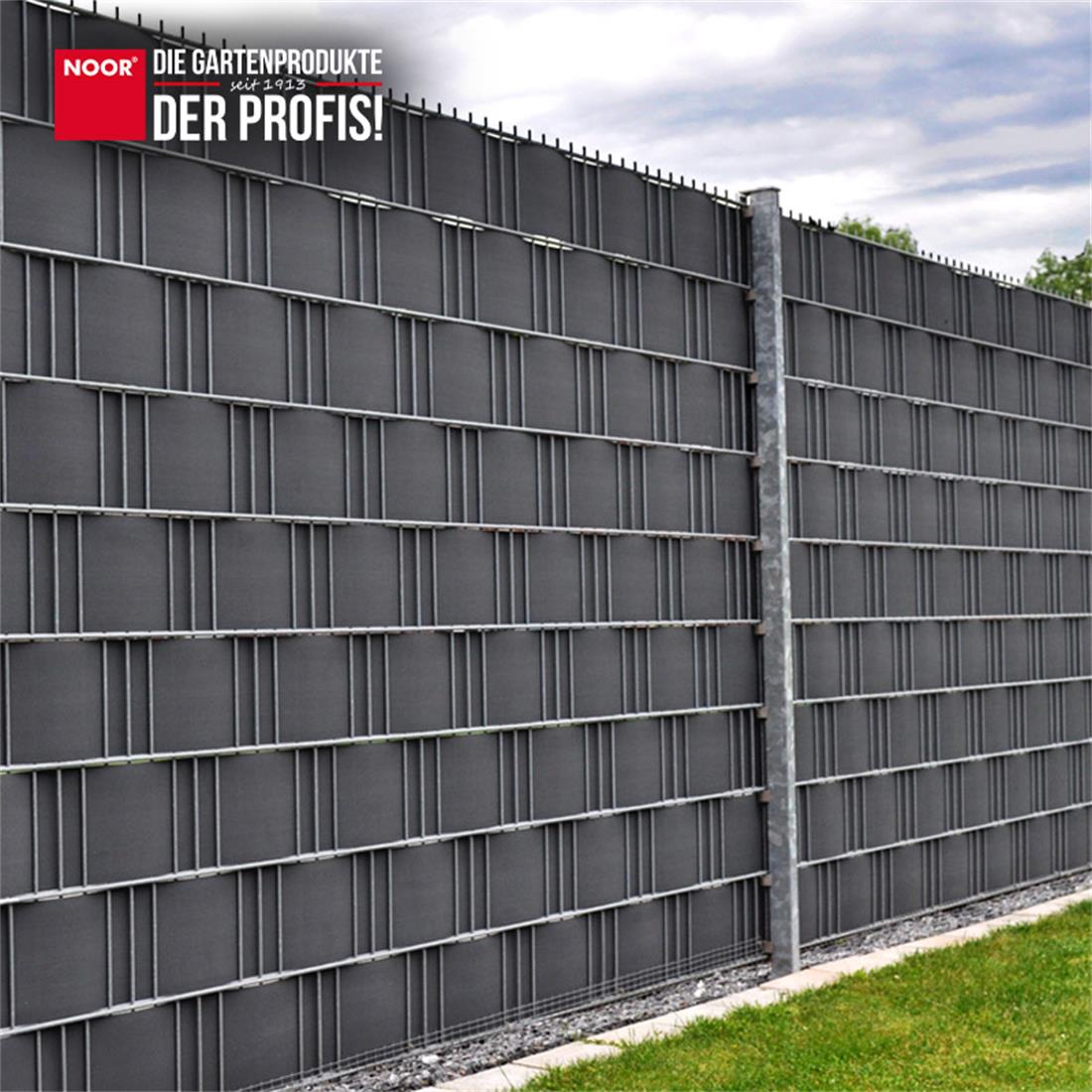 Blickdicht gestalteter Gartenzaun mit wetterfesten PVC Easy Zaunblenden als Sicht- und Windschutz