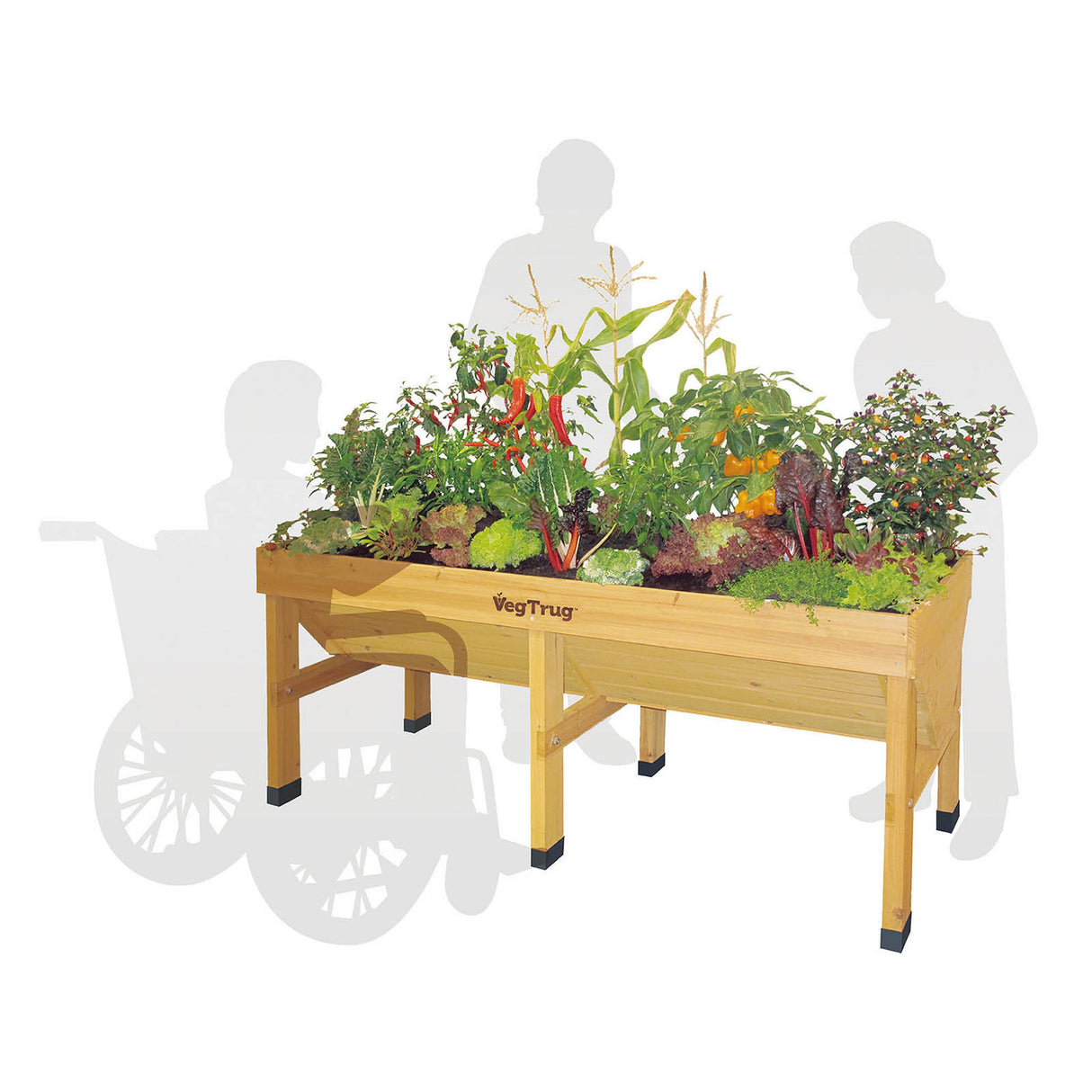 Voll bepflanztes 1,8 m VegTrug Hochbeet mit einer großen Auswahl an Gemüse und Kräutern auf der Terrasse