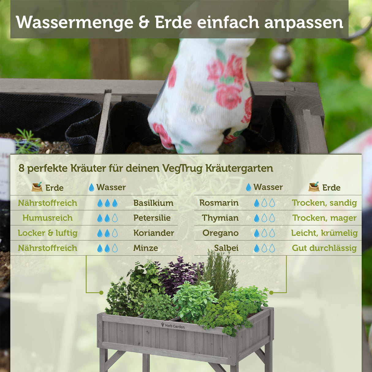 VegTrug® Kräuterhochbeet - Kräuteranbau inklusive Kräuterteiler