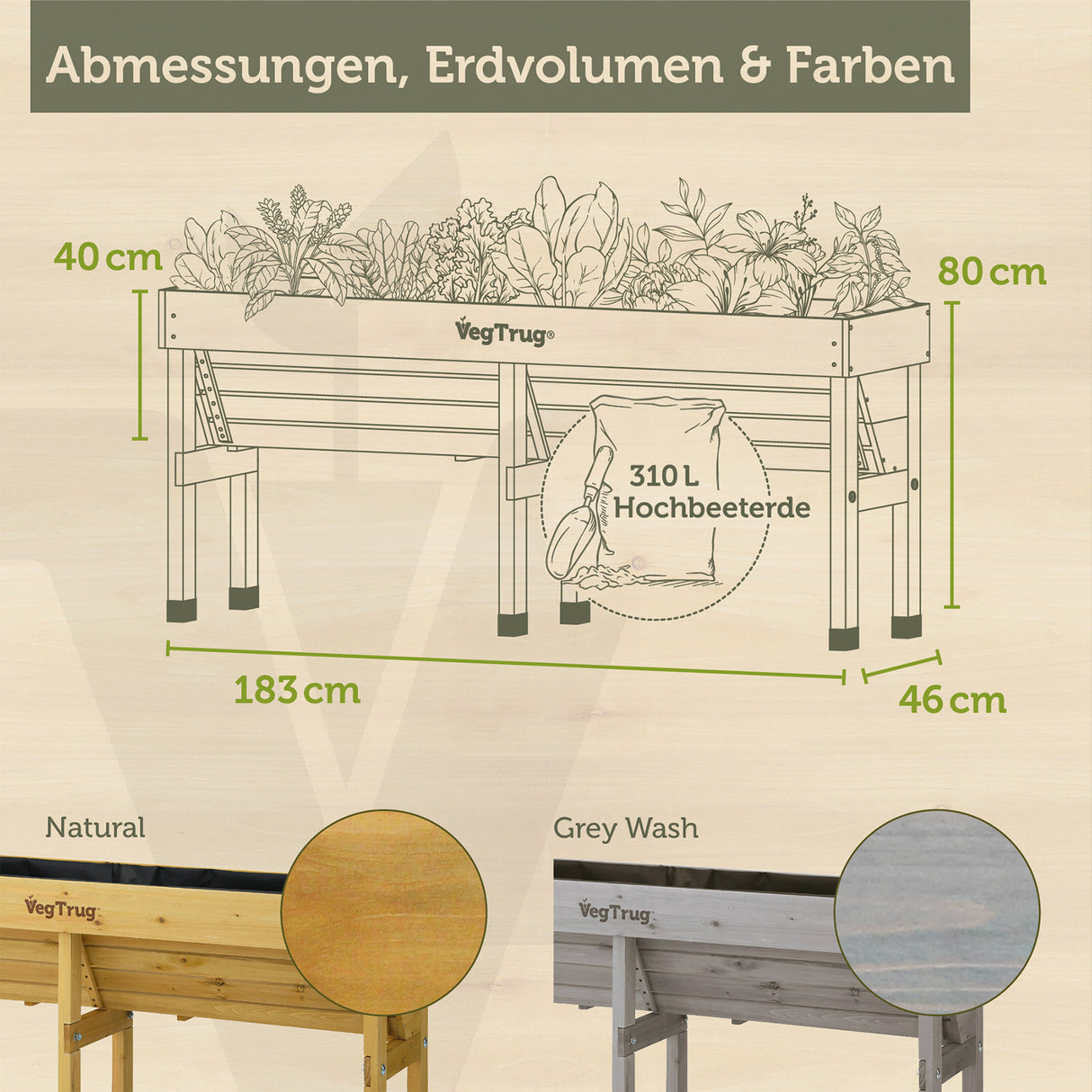 VegTrug® WallHugger - 1,8 m Praktisches Hochbeet für Ihren Garten