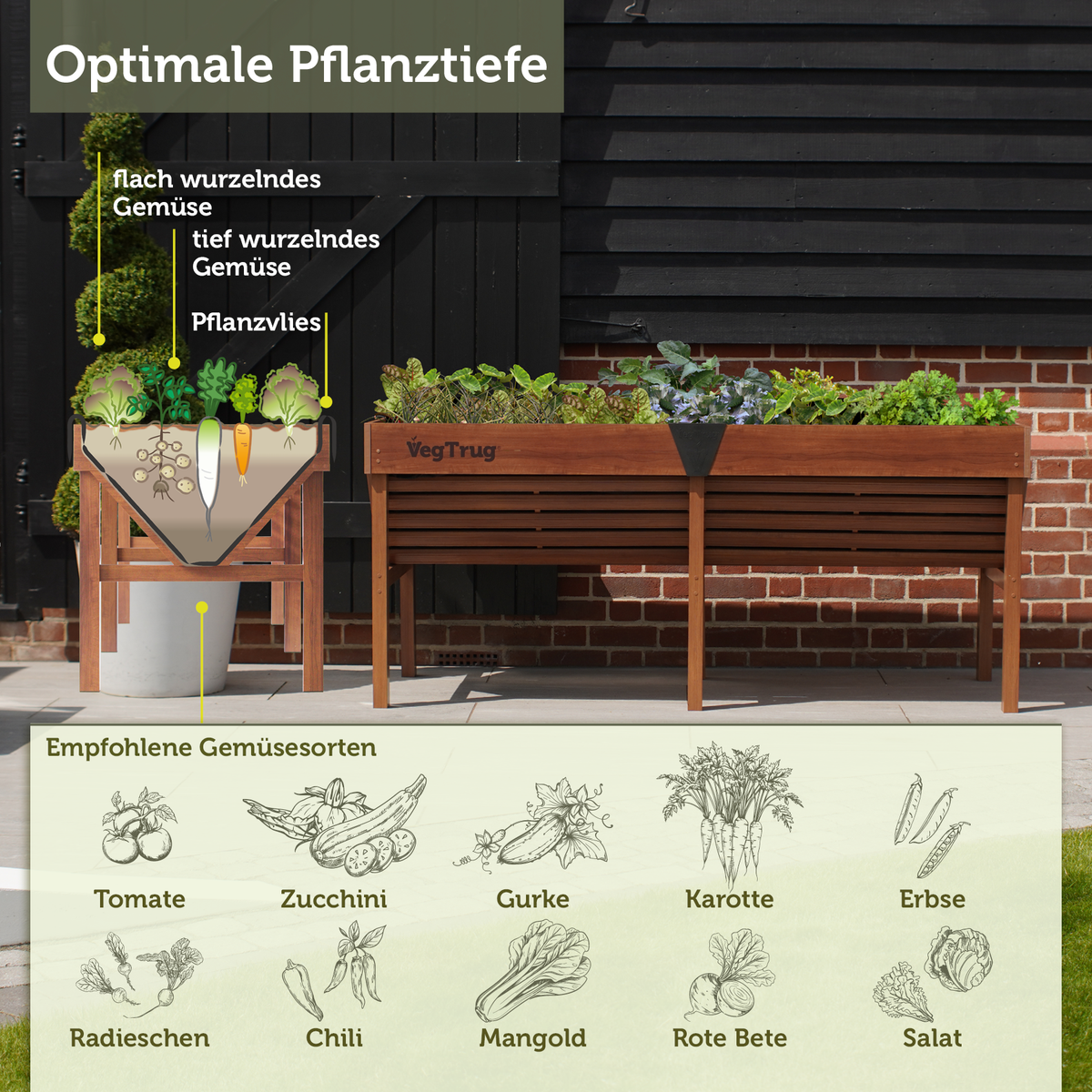 VegTrug® Aluminium Hochbeet 1,8 m in Teak-Optik