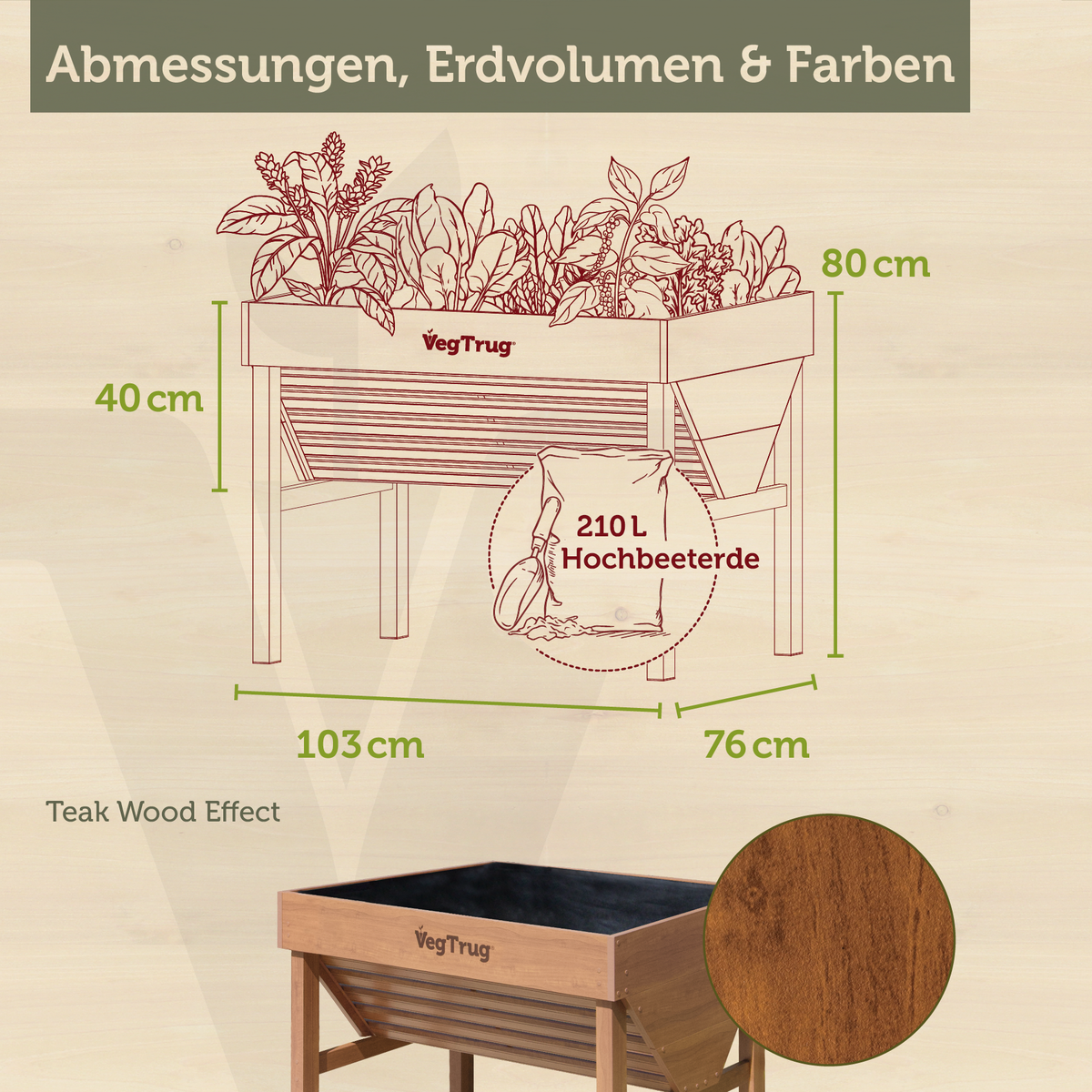 VegTrug® Aluminium Hochbeet 1 m in Teak-Optik