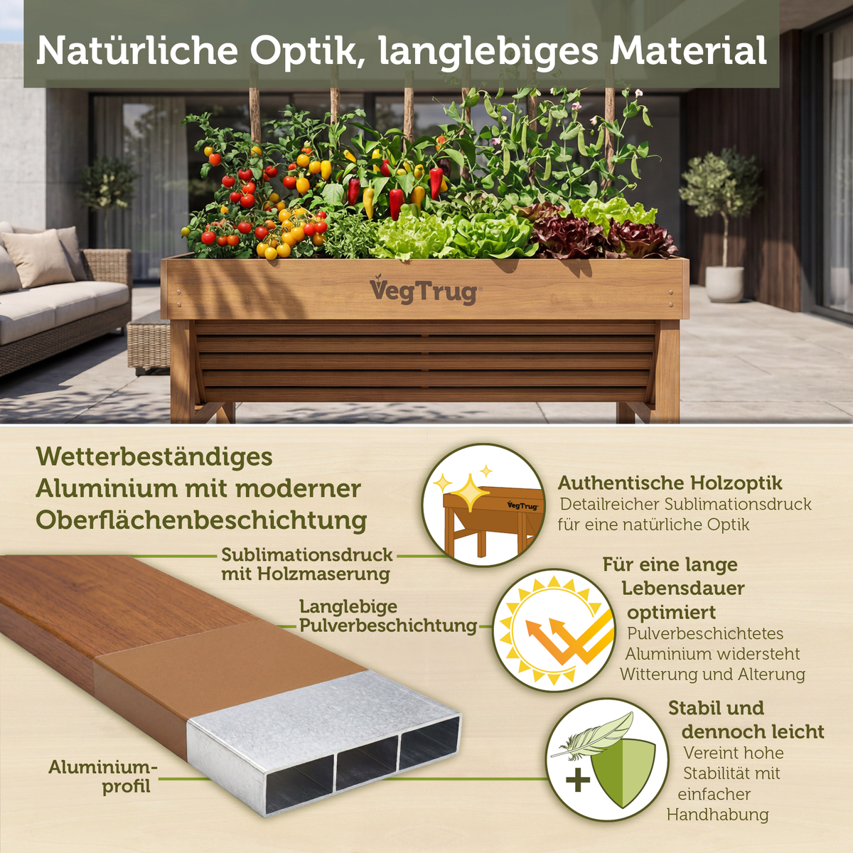 VegTrug® Aluminium Hochbeet 1 m in Teak-Optik