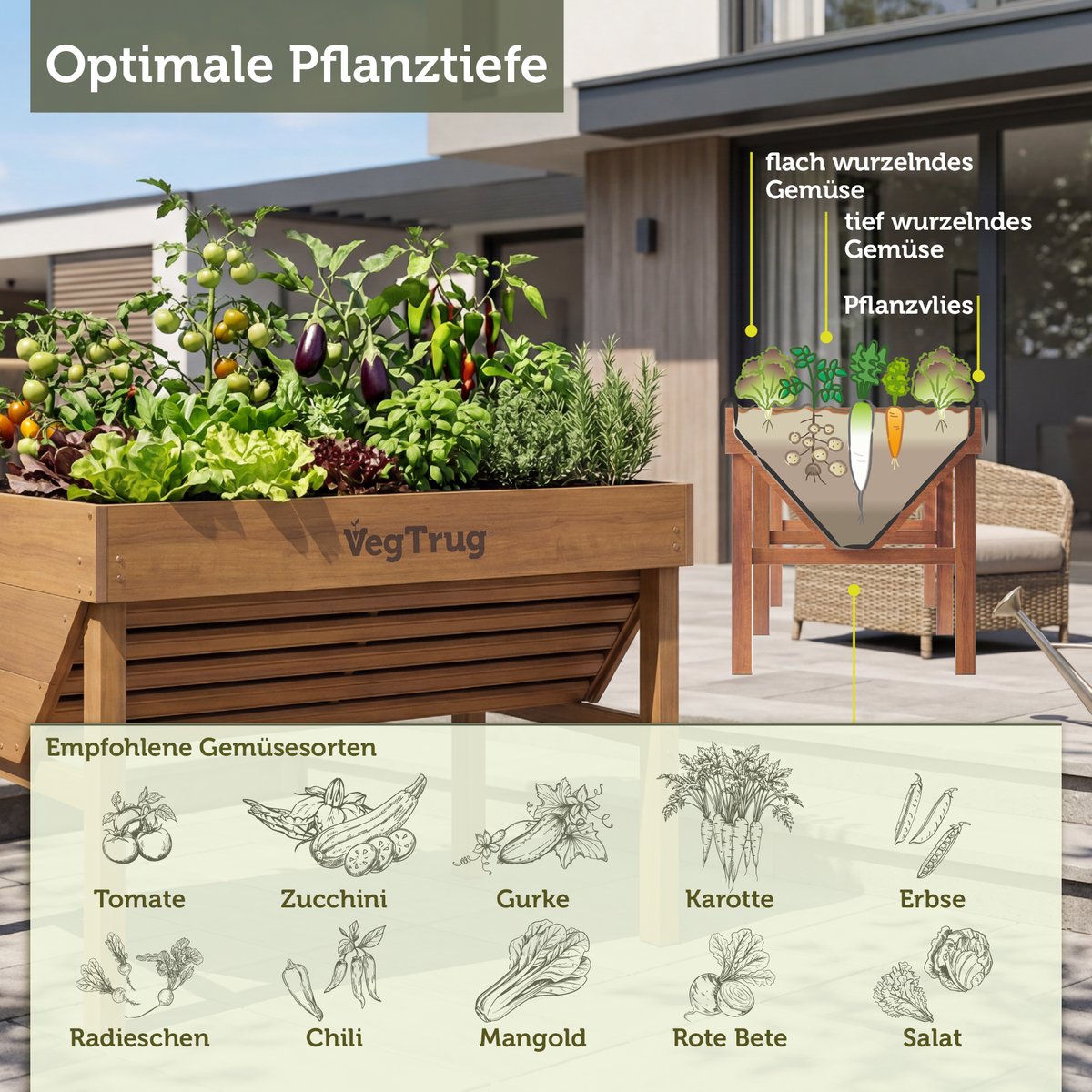 VegTrug® Aluminium Hochbeet 1 m in Teak-Optik