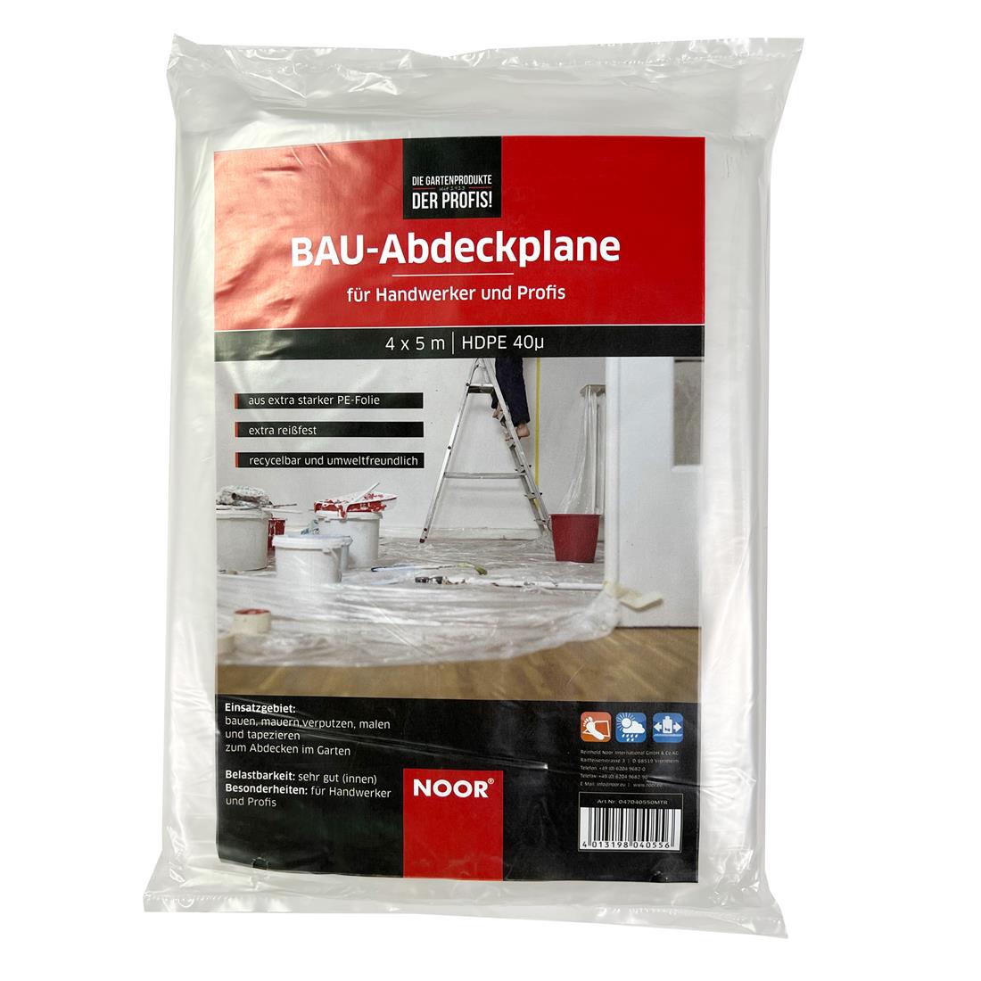 Bau-Abdeckfolie - 4x5 m - extra stark - HDPE transparent