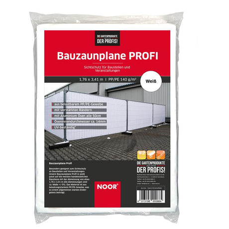 Weiße Bauzaun-Plane PROFI 176x341 cm aus robustem 140 g/m² Gewebe für Baustellen