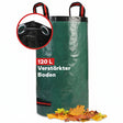 Stabiler grüner Gartensack Profi von NOOR aus 210 g/m² Gewebe mit Verstärkungsring und Entleerungsgriffen.