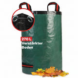 Stabiler grüner Gartensack Profi von NOOR aus 210 g/m² Gewebe mit Verstärkungsring und Entleerungsgriffen.