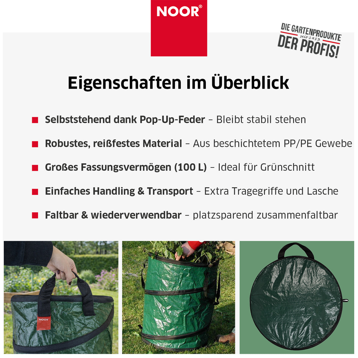 Selbststehender Pop-Up Gartensack mit integrierter Federstahlspirale für die einfache Gartenarbeit