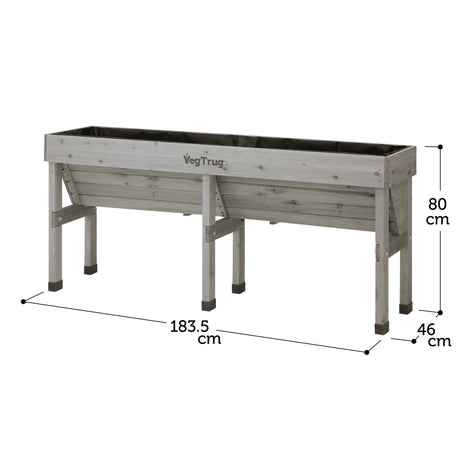Maße des VegTrug WallHugger 1,8 m – Platzsparendes Hochbeet aus Zedernholz mit flacher Rückseite für die Wandaufstellung