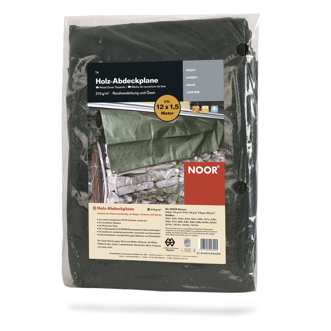 Schwere Holz-Abdeckplane aus PVC in 380 g/m² Qualität für die Brennholzlagerung im Freien