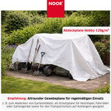 Abdeckplane HOBBY im Einsatz zum Schutz von Gartengeräten oder Fahrrädern vor Staub, Regen und Verschmutzung