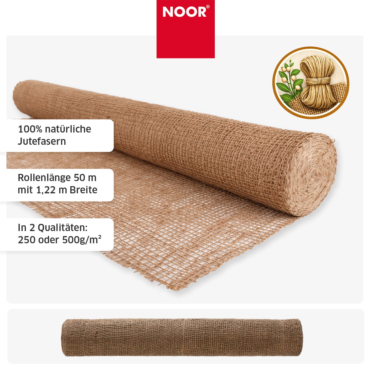 100 % natürliche und kompostierbare Jute-Fasern für nachhaltigen Landschaftsbau ohne Rückstände