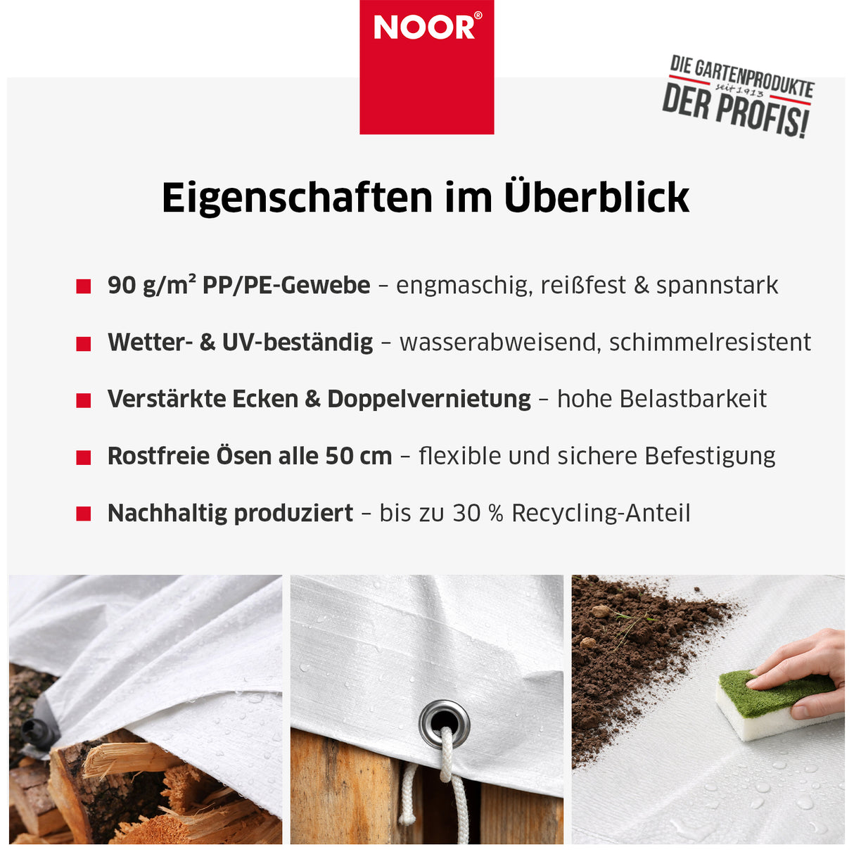 Nahaufnahme des hochfesten 90 g/m² PE/PP-Materials mit beidseitiger Beschichtung für extreme Reißfestigkeit