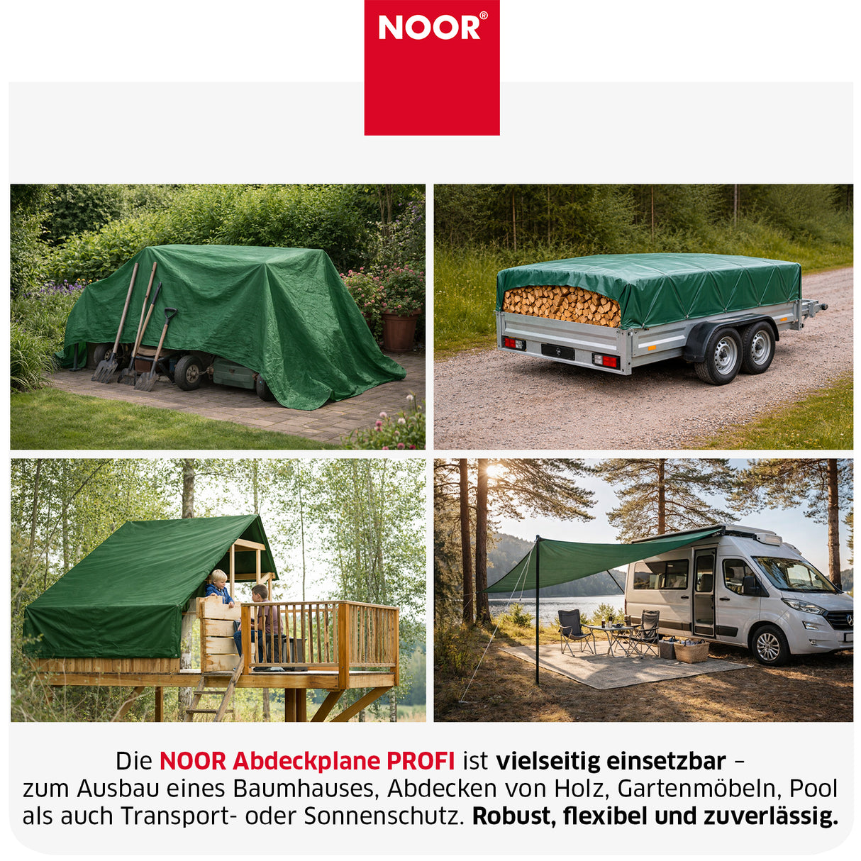 Abdeckplane PROFI im Einsatz als wasserdichte Schutzhaube zum Schutz vor Regen und Schmutz
