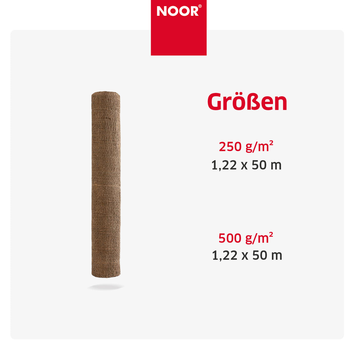 Präsentation der verfügbaren Formate der Natur-Erosionsschutzmatte aus Jute zur biologisch abbaubaren Hangsicherung und Bodenfestigung